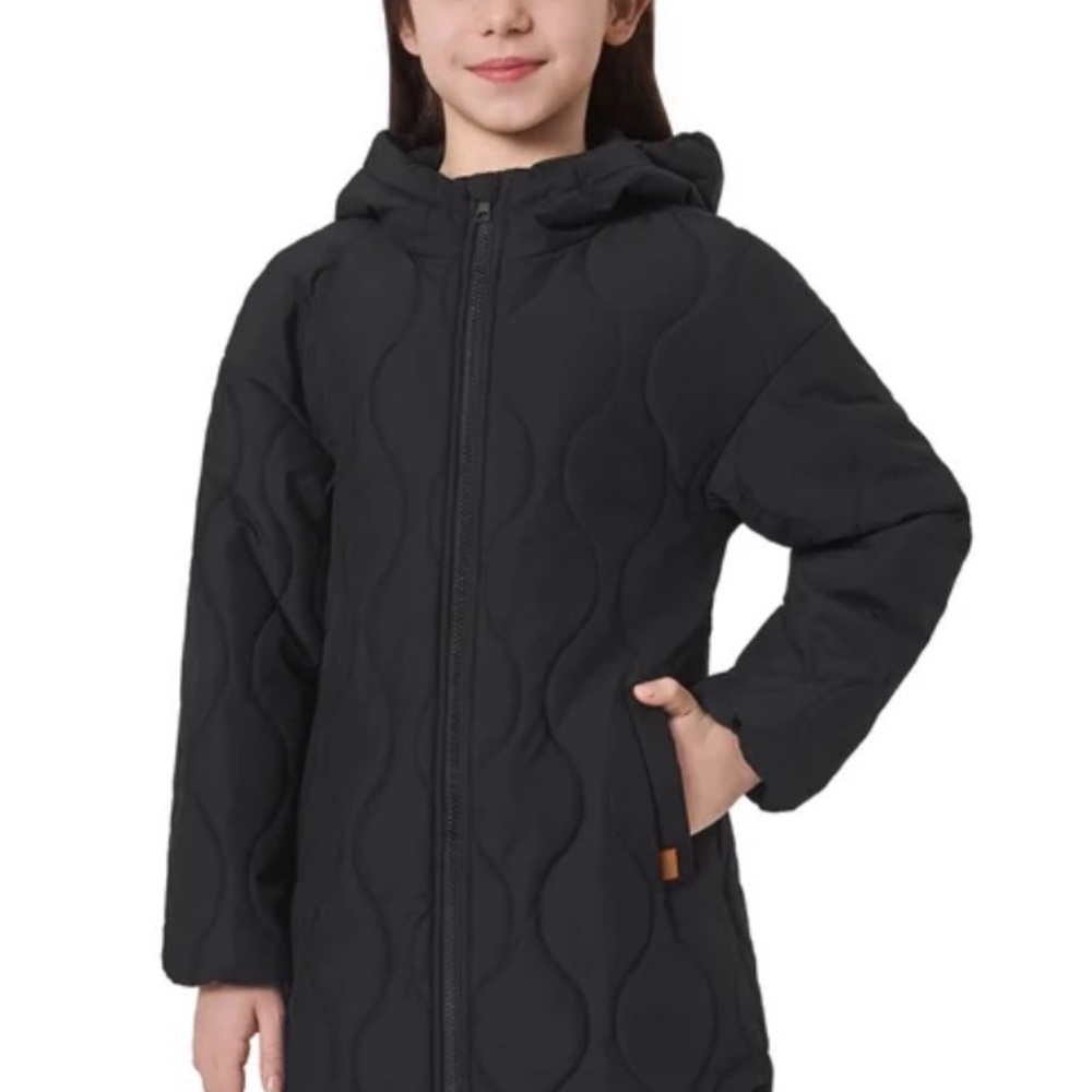 Mondetta Quilted Jacket Kids 10/12 Wind/Water Resistant  Curved Hem Black NWT